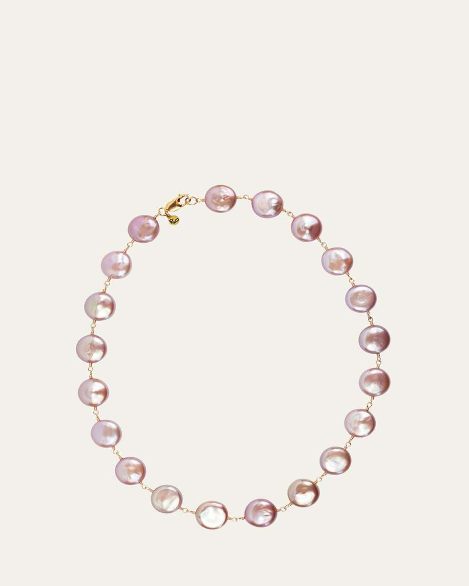 Pink Coin Pearl Necklace, 18"L